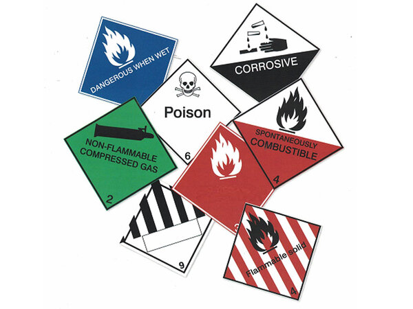 Varianten der Gefahrgutaufkleber für verschiedene Klassen und Güter Varianten der Gefahrgutaufkleber für verschiedene Klassen und Güter